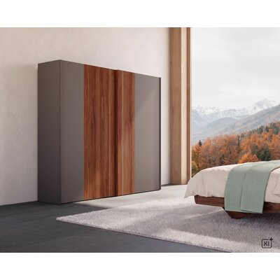 Schiebetürenschrank Matera - BHT ca. 262x236x60 cm, Lack Bisquit, Nussbaum
