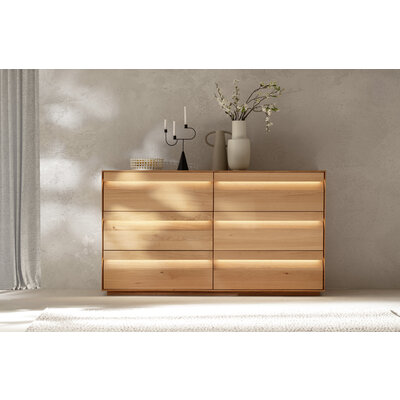 Sideboard Due Viso - inkl. Beleuchtung, BHT ca. 183x103x45 cm, Wildeiche Roheffekt, geölt