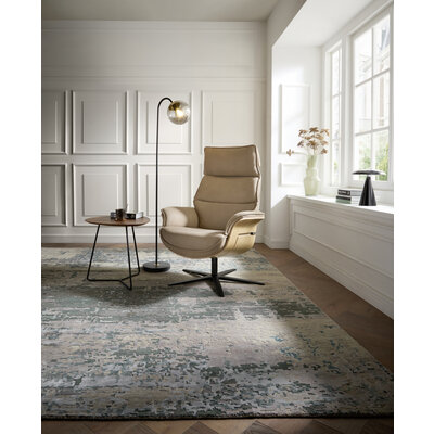 Relaxsessel Perano - Drehbar, Wildeiche hell, Leder, Beige