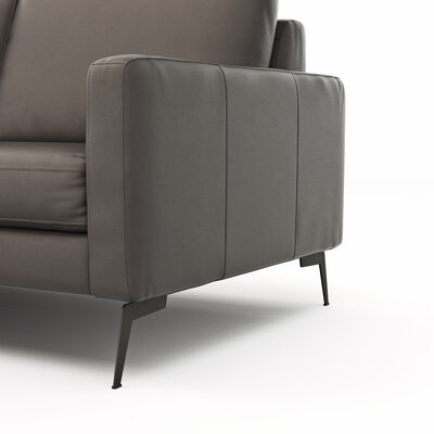 Ecksofa Enna - Longchair Links mit 3-Sitzer, Armlehne A, Leder, Schwarz
