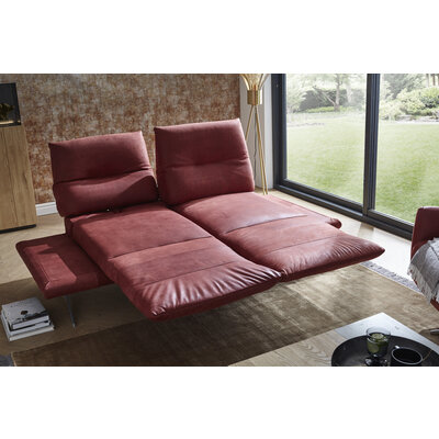 Sofa Lucero - 2,5-Sitzer inkl. Rückenlehne/Armlehne/Sitztiefe verstellbar und drehbares Sitzelement, Leder, Weinrot