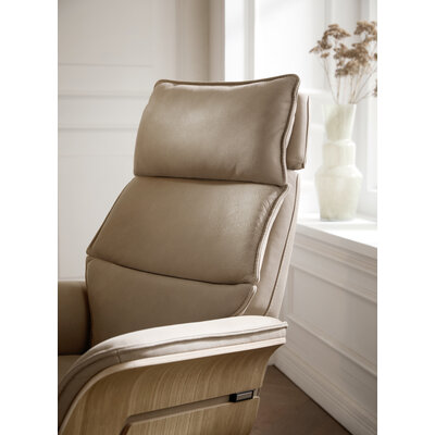 Relaxsessel Perano - Drehbar, Wildeiche hell, Leder, Beige