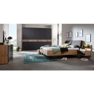 Bett Viana - Liegefläche ca. 180x200 cm, Balkeneiche furniert, Stoff, Anthrazit