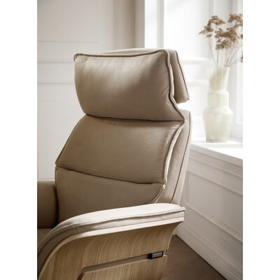 Relaxsessel Perano - Drehbar, Wildeiche hell, Leder, Beige