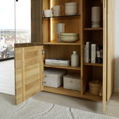 Vitrine Estana - inkl. Beleuchtung, Eiche massiv, legno