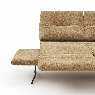 Sofa Lucero 2.0 - 2-Sitzer inkl. Drehsitz, Rollout-Armlehne und Sitztiefe verstellbar, Stoff, Cognac