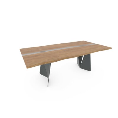 Esstisch Nera - inkl. natürliche Baumkante, LB ca. 220x110 cm, Asteiche massiv, Epoxy, Grau 3026175
