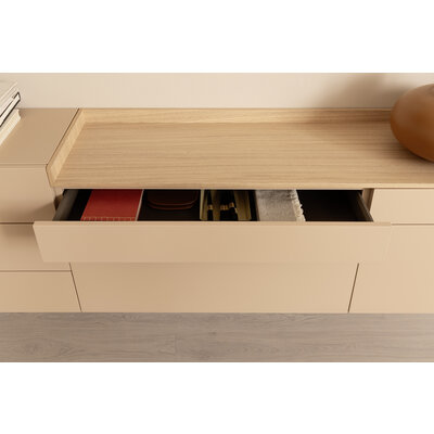 Sideboard Venzone - BHT ca. 234x54x40 cm, Lack, Pfirsich, Eiche
