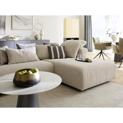 Ecksofa Caruso - Ecke links, 2-Sitzer, Longchair rechts, Stoff, Ecru