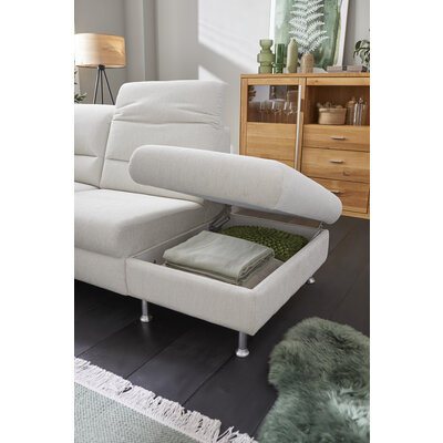 Ecksofa Cornella Plus - 2-Sitzer links mit Ecke und Abschlussteil rechts inkl. Relaxfunktion (motorisch), Kopfteilverstellung, Stoff, Creme