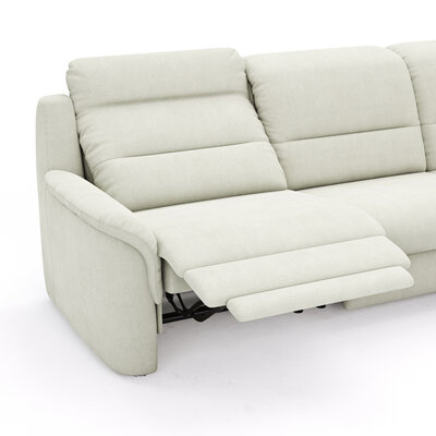 Ecksofa Cornella Plus - 2-Sitzer links mit Ecke und Abschlussteil rechts inkl. Relaxfunktion (motorisch), Kopfteilverstellung und Stauraum, Stoff, Creme
