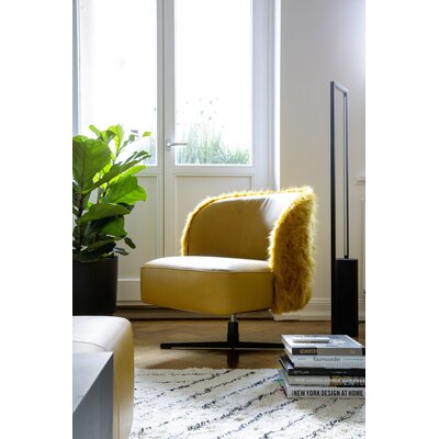 Sessel Cuneo - drehbar, Leder Kurkuma, Stoff, Gold