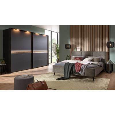 Schwebetürenschrank Viana - BHT ca. 300x230x68 cm, inkl. Passepartout und Beleuchtung, Anthrazit
