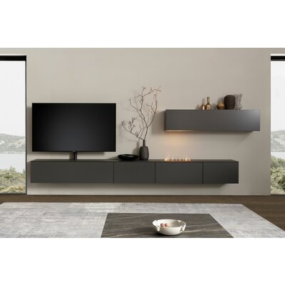 Wohnwand 3900 - inklusive Kamin und TV-Halterung, Lack, Schiefergrau