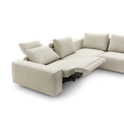 Ecksofa Sorano - Ecke links, 2-Sitzer, inkl. Relaxfunktion und motorischen Sitzvorzug, Stoff, Graubeige
