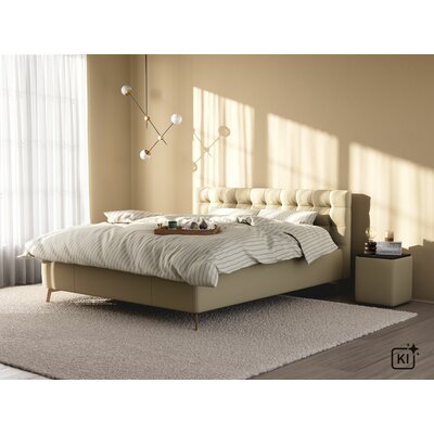 Bettgestell Coria - Liegefläche 180x200 cm, Leder, Bisquit
