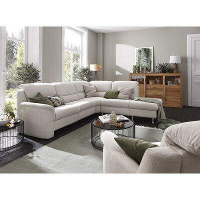 Ecksofa Cornella Plus - 2-Sitzer links mit Ecke und Abschlussteil rechts inkl. Relaxfunktion (motorisch), Kopfteilverstellung, Stoff, Creme