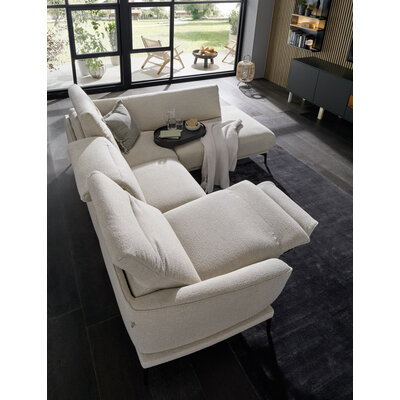 Ecksofa Amadena - 2-Sitzer mit Ecke rechts inkl. Kopfteilverstellung und Sitzvorzug, Stoff, Creme