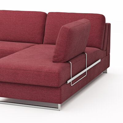 Ecksofa Nuoro - 2-Sitzer mit Longchair rechts inkl. Schlaffunktion und Bettkasten, Stoff, Rubin