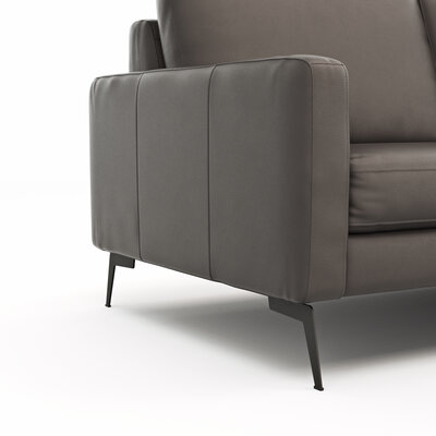 Ecksofa Enna - 3-Sitzer mit Longchair rechts, Armlehne A, Leder, Schwarz