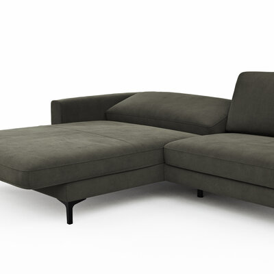 Ecksofa Oviedo - Longchair links mit 1,5-Sitzer inkl. Relaxfunktion (motorisch), Stoff, Braungrün