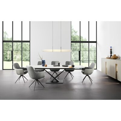Esstisch Savona - LB ca. 200x100 cm, ausziehbar, Keramik, Weiß, Bootsform