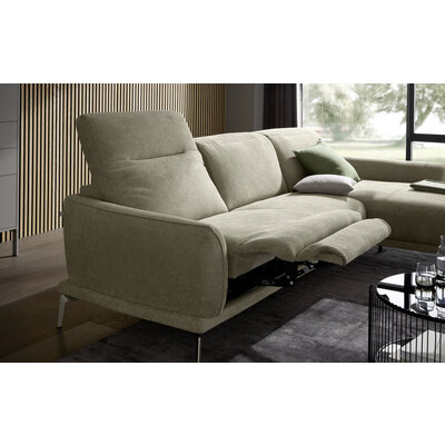 Ecksofa Amadena - 2-Sitzer mit Longchair rechts inkl. Kopfteilverstellung, Stoff, Limone