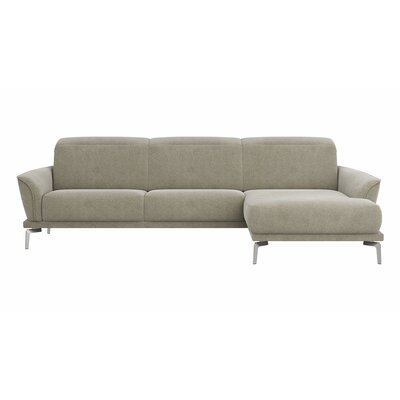 Ecksofa Amadena - 2-Sitzer mit Longchair rechts inkl. Kopfteilverstellung, Stoff, Limone 144964