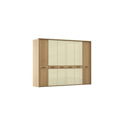 Drehtürenschrank Lenoso - B. ca. 306 cm, Eiche massiv, Glas, Champagner 106110