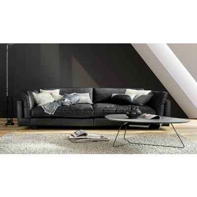 Sofa Aprino 3 - 4-Sitzer XXL, Dickleder, schwarz, Armlehne Kissen