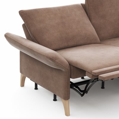 Ecksofa Rosario - 2-Sitzer mit Ecke rechts inkl. Relaxfunktion (motorisch), Sitzvorzug und Armlehne klappbar, Stoff, Cognac