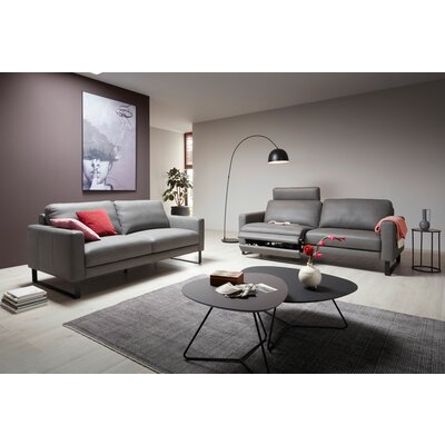 Sofa Enna - 3,5-Sitzer inklusive Relaxfunktion (motorisch) links, Leder, Grau