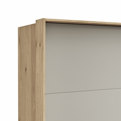 Schwebetürenschrank Viana - B ca. 338 cm, Furnier, Balkeneiche, Hellgrau