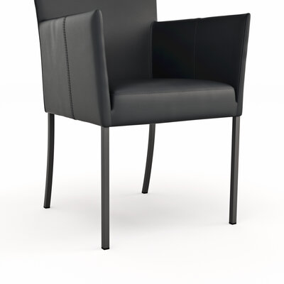 Armlehnstuhl Penthouse - Leder, Schwarz, 4 Fuß, Metall, Schwarz