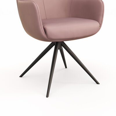 Armlehnstuhl Mis - Leder, Mauve, Gestell, Schwarz