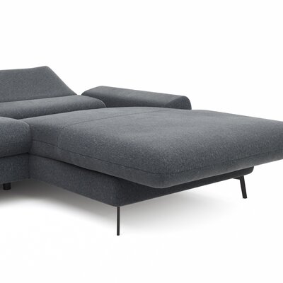 Ecksofa Gotera - 1,5-Sitzer med + 1,5-Sitzer med mit Longchair groß rechts inkl. Schlaffunktion (teilmotorisch), Armlehne klappbar, Rückenlehne verstellbar  und einmal Relaxfunktion (teilmotorisch), Stoff, Anthrazit