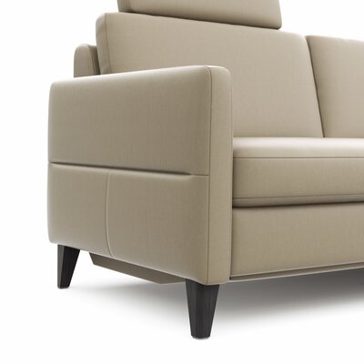 Ecksofa Arima N - 2,5-Sitzer mit Longchair rechts inkl. Relaxfunktion und Kopfstütze motorisch, Leder, Champagner
