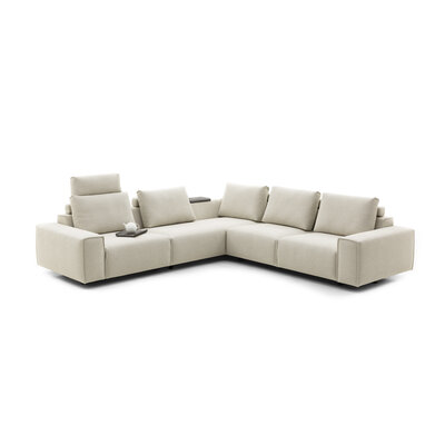 Ecksofa Sorano - Ecke links, 2-Sitzer, inkl. Relaxfunktion und motorischen Sitzvorzug, Stoff, Graubeige