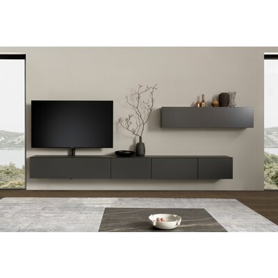Wohnwand 3900 - inklusive Kamin und TV-Halterung, Lack, Schiefergrau