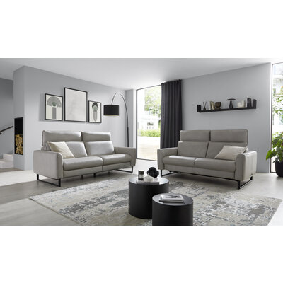 Sofa Avela - 3-Sitzer inkl. Relaxfunktion und Kopfteil verstellbar motorisch, Leder, Steingrau
