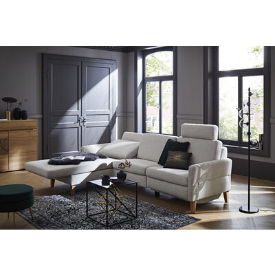 Ecksofa Arima N - Longchair links mit 2,5-Sitzer inkl. Relaxfunktion und Sitzvorzug (motorisch), Stoff, Creme