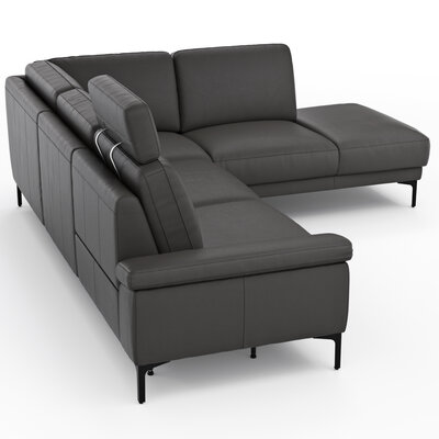 Ecksofa Matero - 2-Sitzer mit Ecke rechts inkl. Relaxfunktion motorisch und Sitzvorzug, Leder, Anthrazit