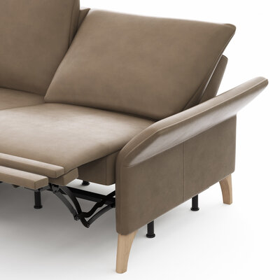 Ecksofa Rosario - Ecke mit 2-Sitzer rechts inkl. Relaxfunktion (motorisch), Sitzvorzug und Armlehne klappbar, Leder, Rauchbraun