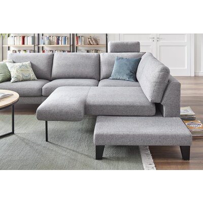 Ecksofa Oviedo - 2,5-Sitzer mit Ecke rechts inkl. Drehsitz, Stoff, Grau