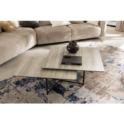 Couchtisch Cena - LB ca. 132x108 cm, Platten drehbar, Keramik, Travertin