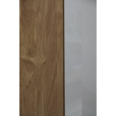 Drehtürenschrank Lenoso - B. ca. 306 cm, Eiche massiv, Glas, Champagner