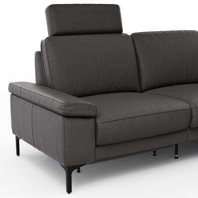 Ecksofa Matero - 2-Sitzer mit Ecke rechts inkl. Relaxfunktion motorisch und Sitzvorzug, Leder, Anthrazit