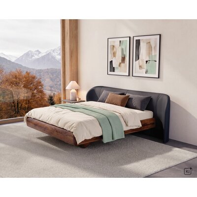 Bett Foresta 2 - Liegefläche ca. 180x200 cm, Nussbaum Massiv, Leder, Anthrazit