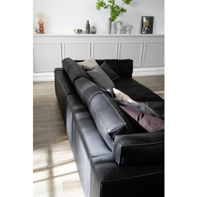 Sofa Aprino 3 - 4-Sitzer XXL, Dickleder, schwarz, Armlehne Kissen