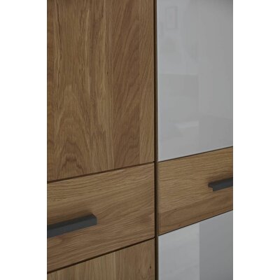 Drehtürenschrank Lenoso - B. ca. 306 cm, Eiche massiv, Glas, Champagner